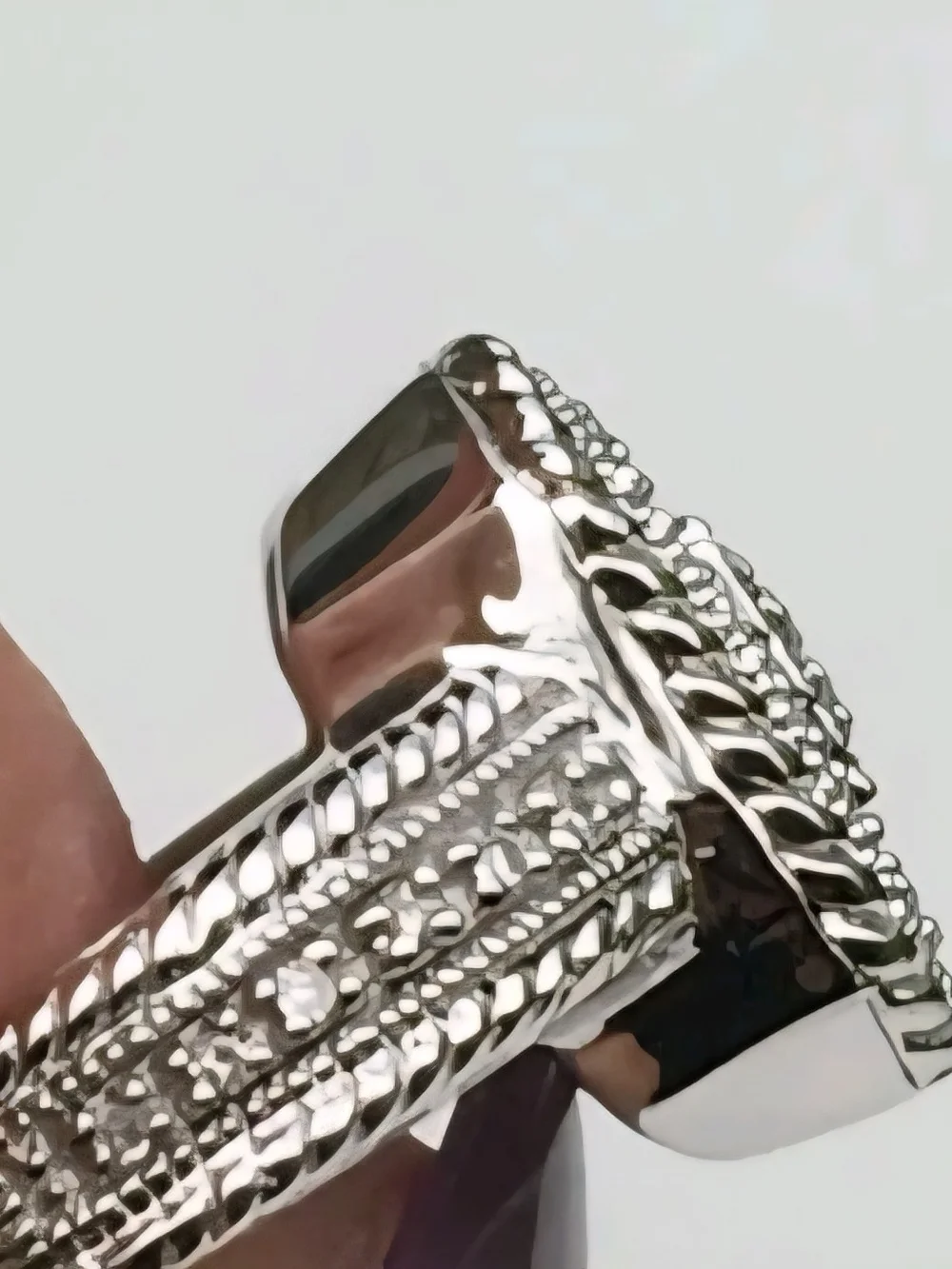Leslie GREENEART Deco  Square Cluster 925 Silver Ring with Milgrain Detail -sz 7